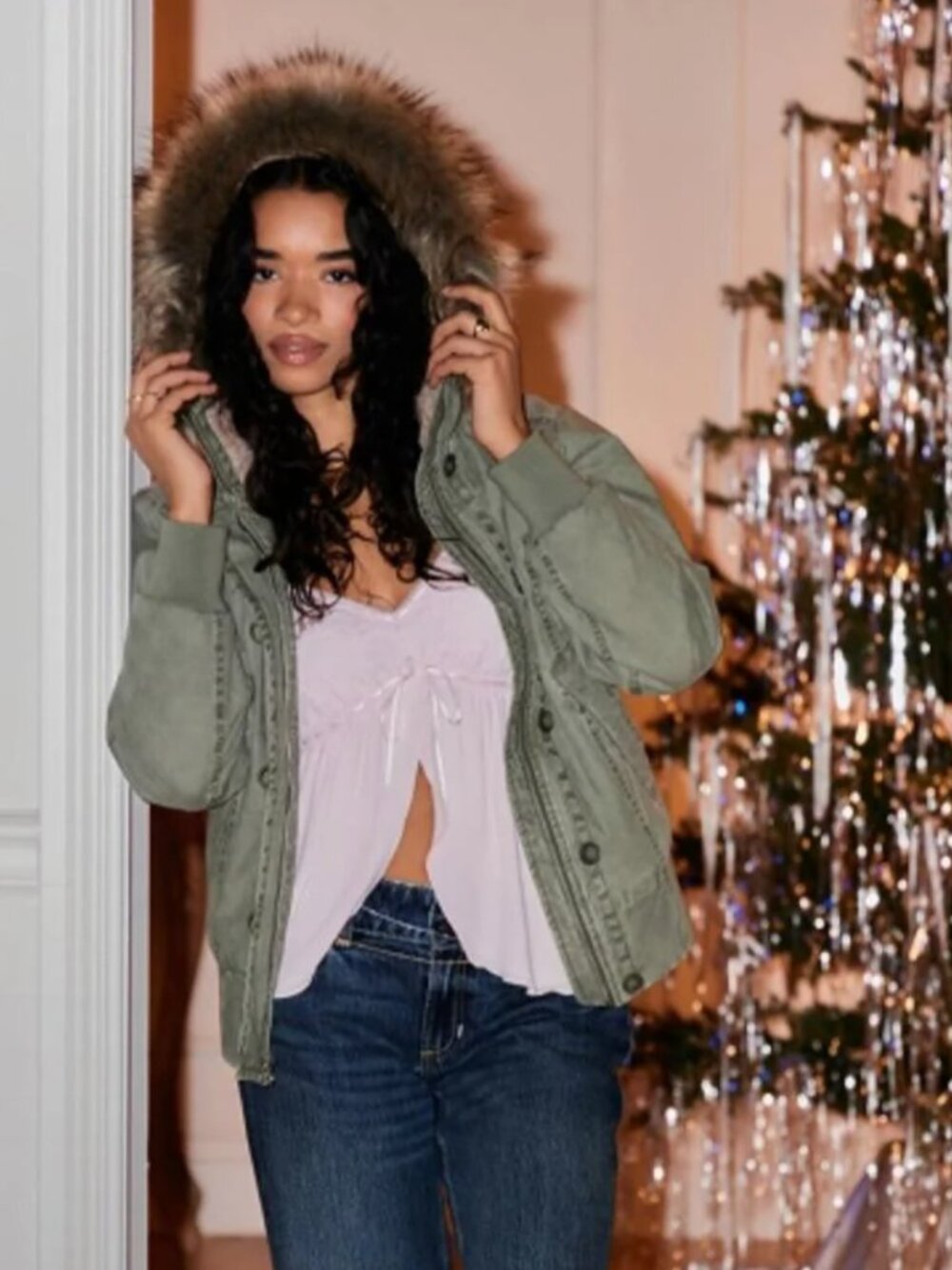 Hollister Faux Fur Lined Bomber Jacket